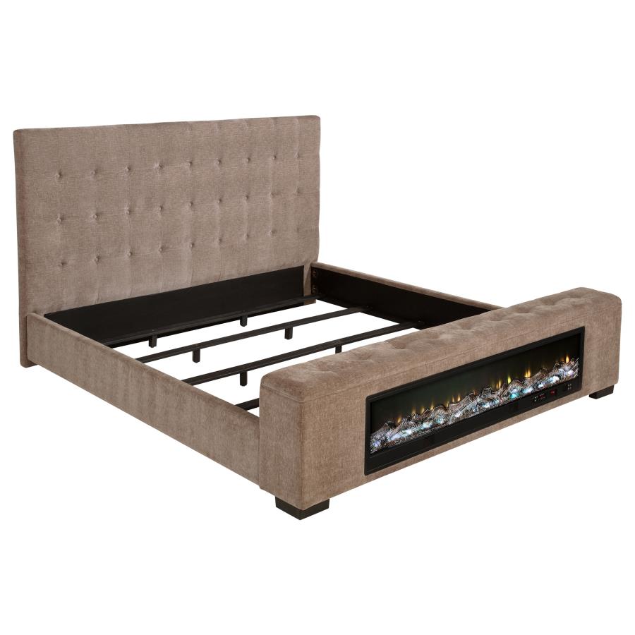 (image for) Senna Upholstered California King Audio Flame Visualizer Bed Brown