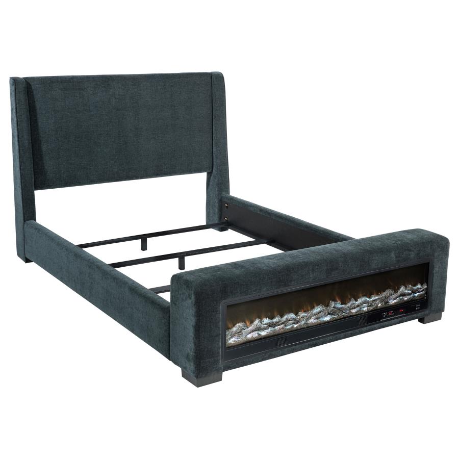 (image for) Preston Upholstered California King Audio Flame Visualizer Bed Dark Blue