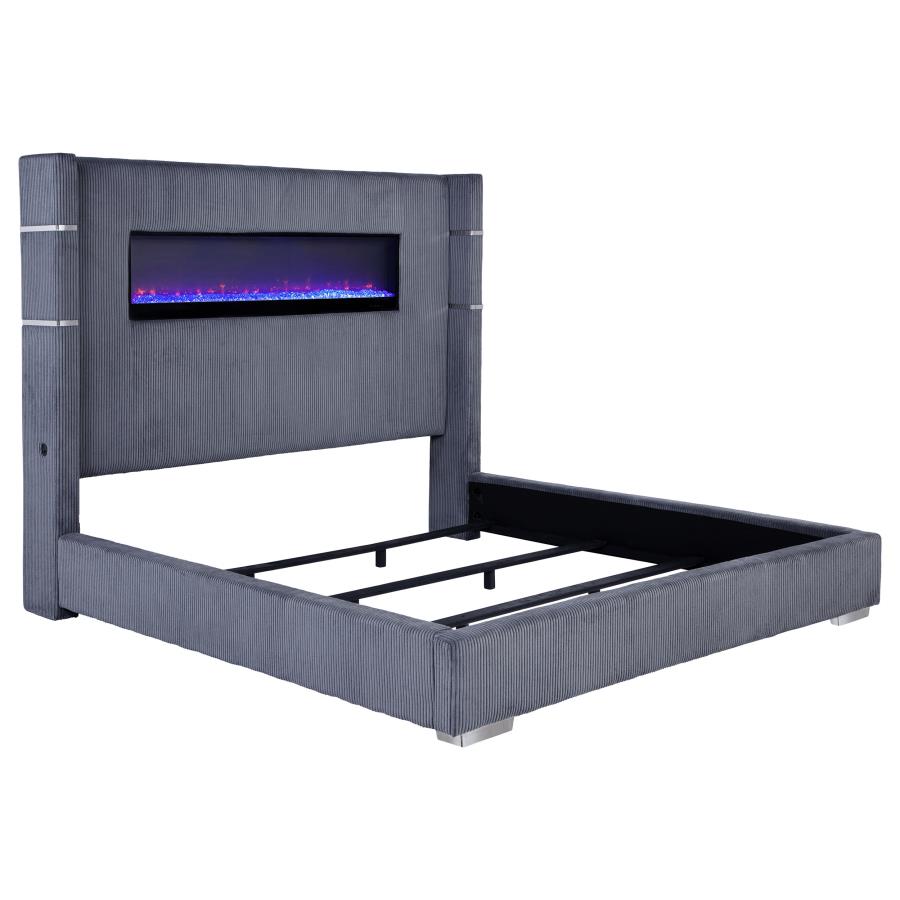 (image for) Tisdall Upholstered Eastern King Flame Visualizer Bed Grey
