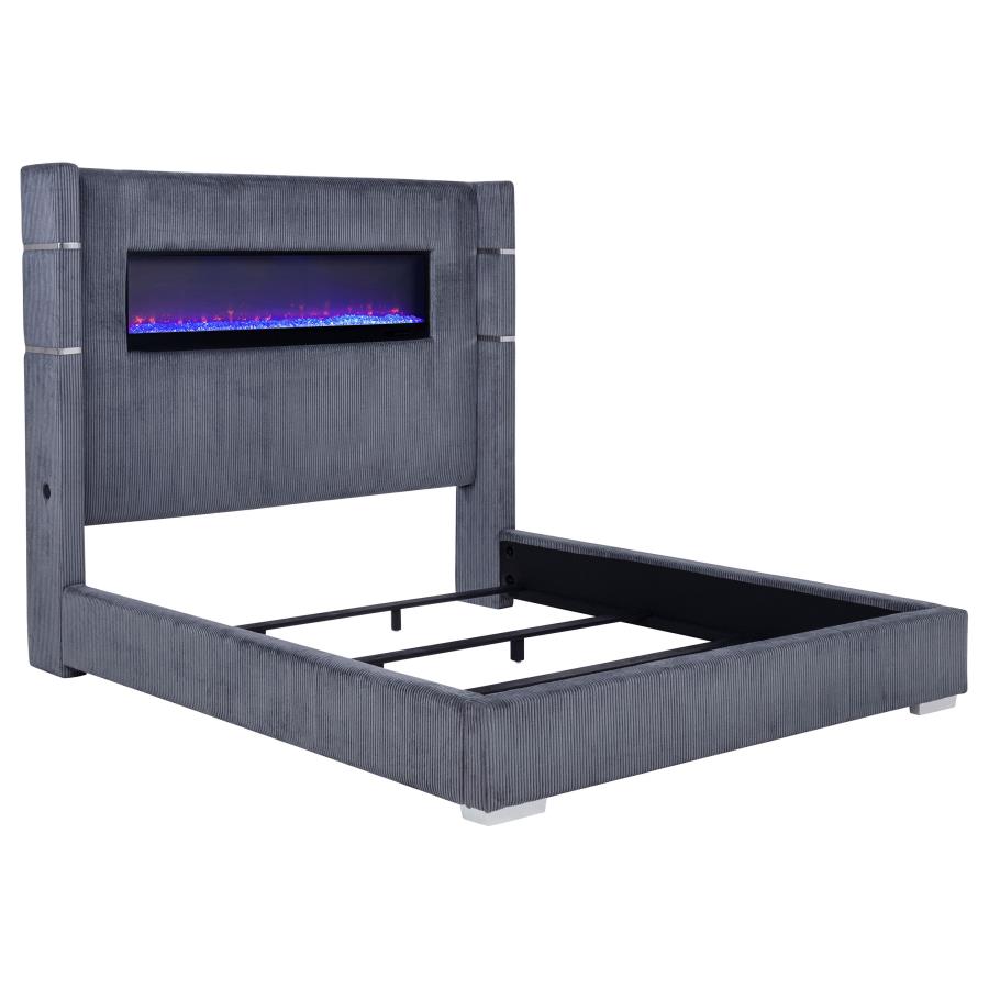(image for) Tisdall Upholstered Cal King Flame Visualizer Bed Grey