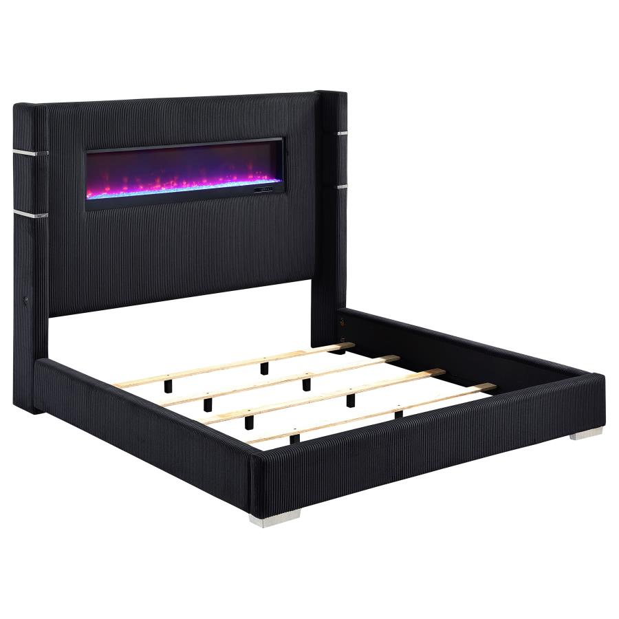 (image for) Tisdall Upholstered Queen Flame Visualizer Bed Black