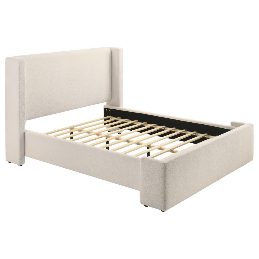 (image for) Alamosa Queen Boucle Upholstered Wingback Platform Bed White