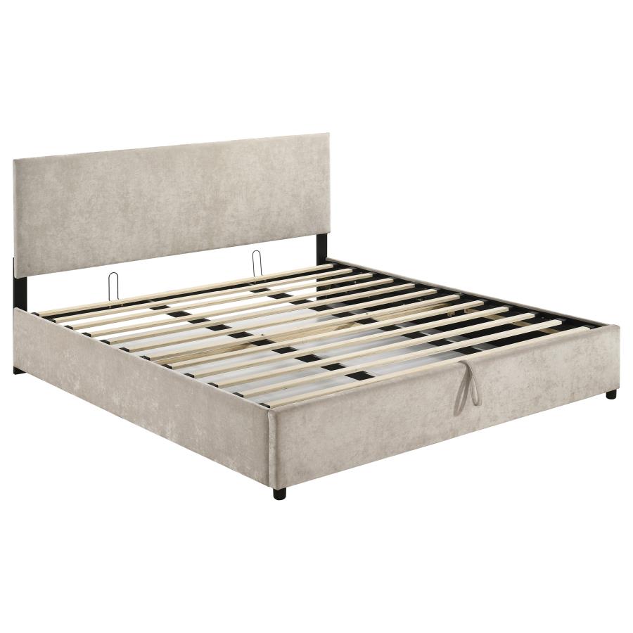 (image for) Reeves Upholstered Eastern King Lift-Top Storage Platform Bed Beige