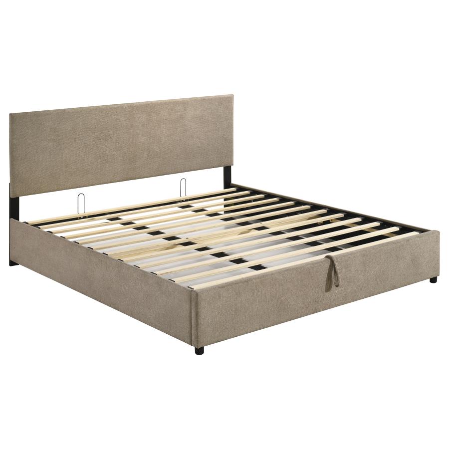 (image for) Reeves Upholstered Eastern King Lift-Top Storage Platform Bed Tan