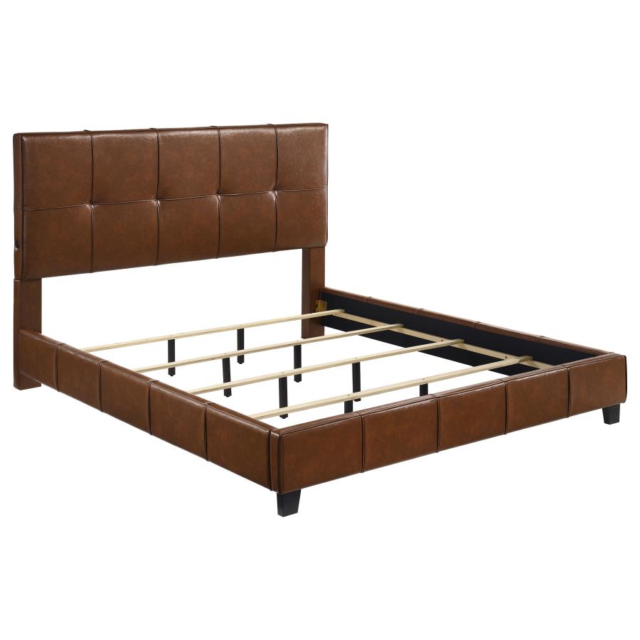 (image for) Farrell Eastern King Leatherette Upholstered Panel Bed Brown