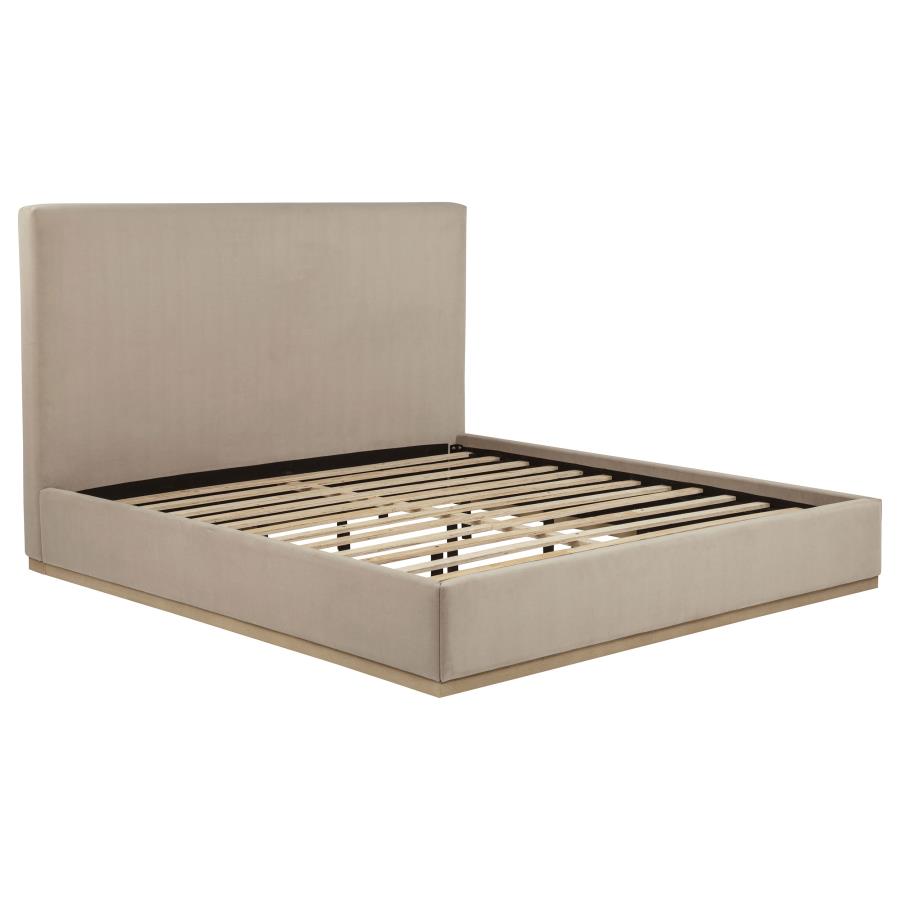 (image for) Knox Eastern King Fabric Upholstered Platform Bed Khaki