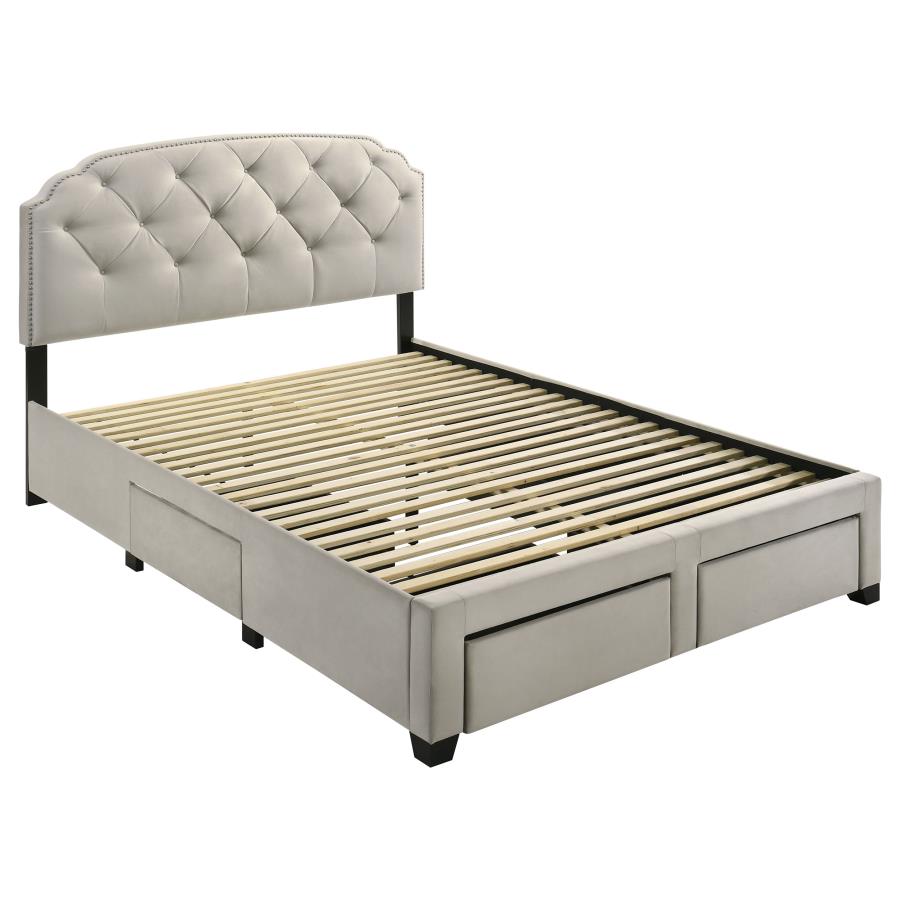 (image for) Marianna 4-drawer Upholstered Queen Storage Bed Cream