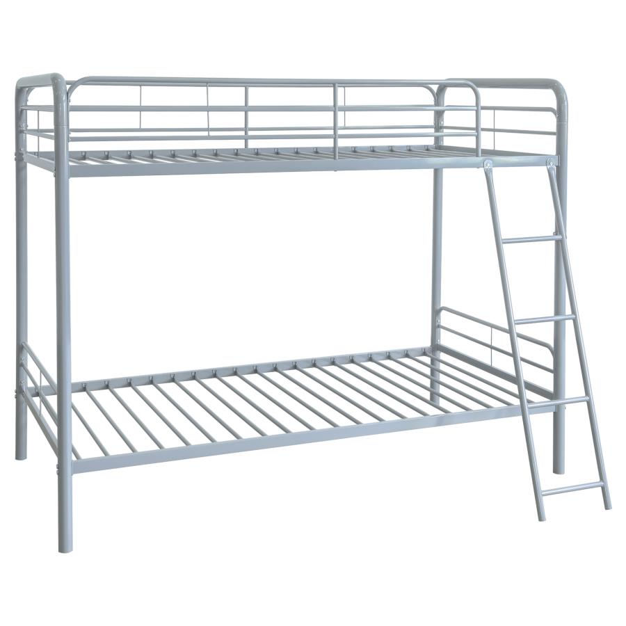 (image for) Carson Twin-Over-Twin Steel Bunk Bed with Angled Ladder Glossy Silver