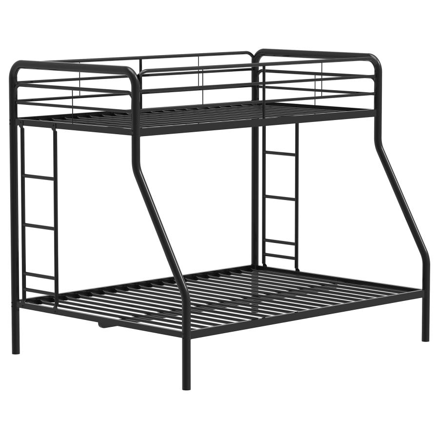 (image for) Carson Twin-Over-Full Steel Bunk Bed with Dual Ladders Glossy Black
