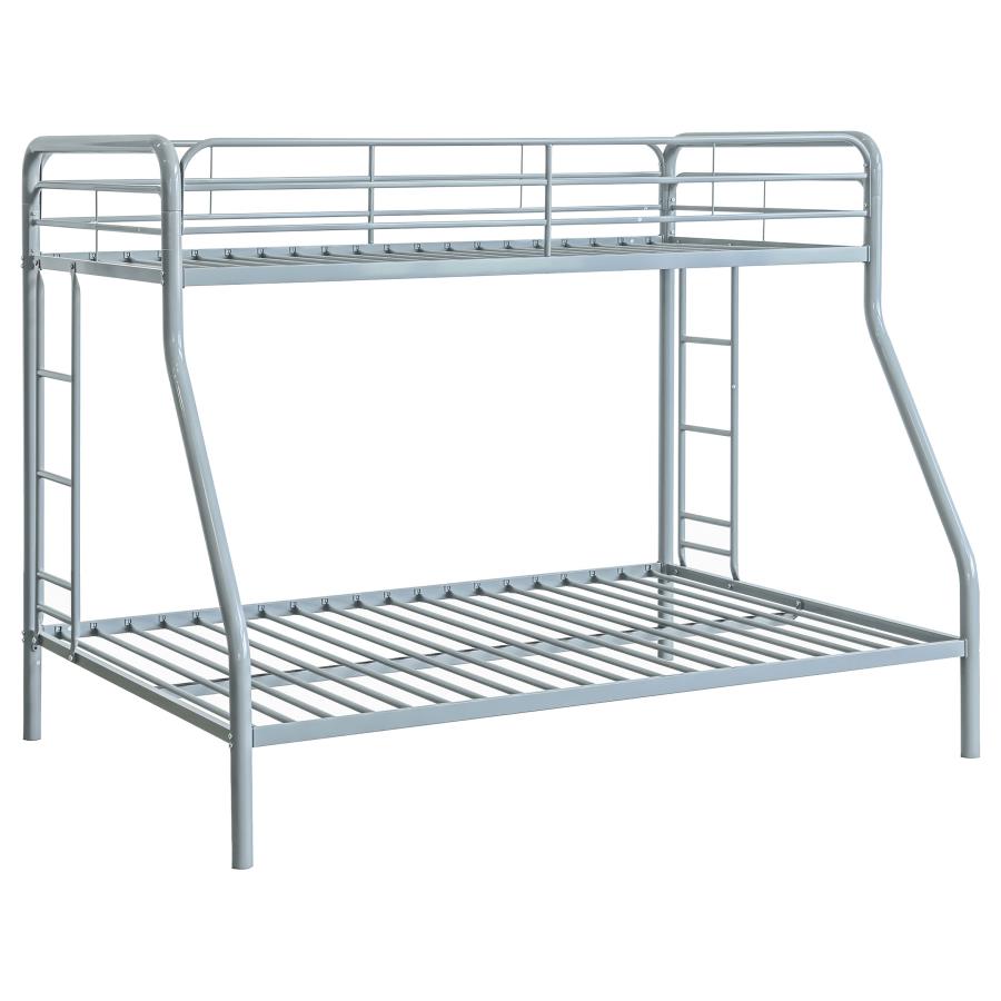 (image for) Carson Twin-Over-Full Steel Bunk Bed with Dual Ladders Glossy Silver