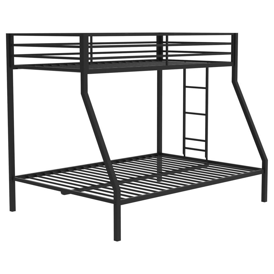 (image for) Alevera Twin-Over-Full Steel Bunk Bed with Ladder Matte Black