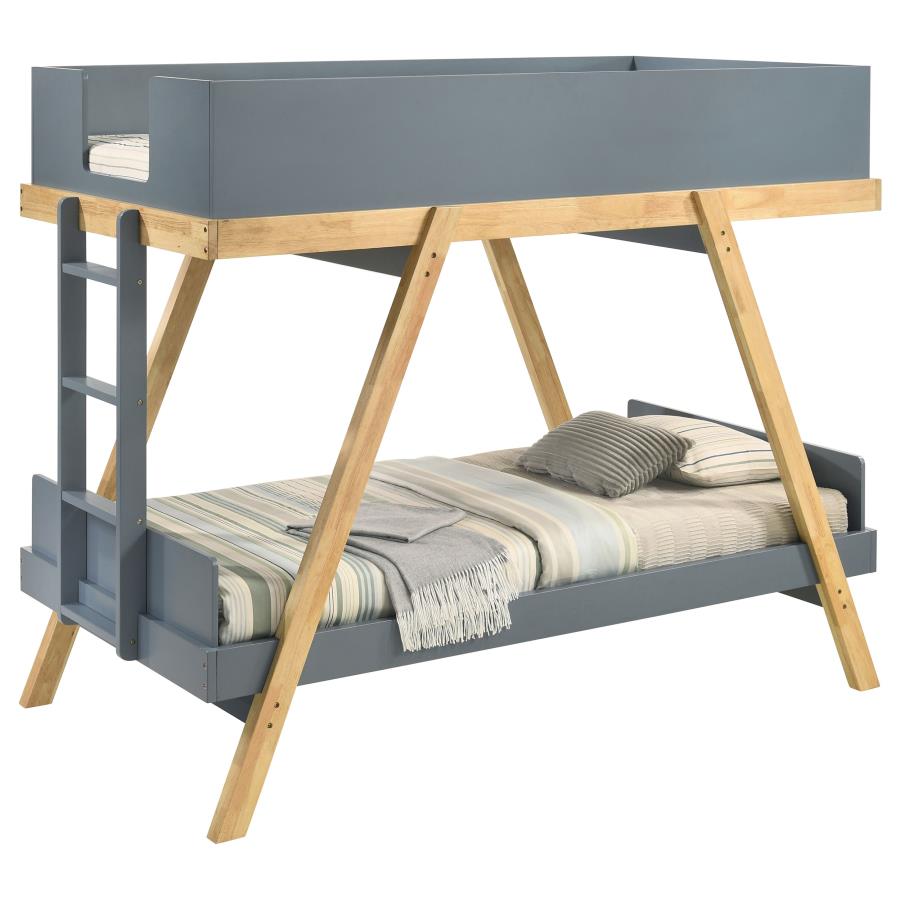 (image for) Frankie Twin Over Twin Bunk Bed with 7-inch Mattresses Blue
