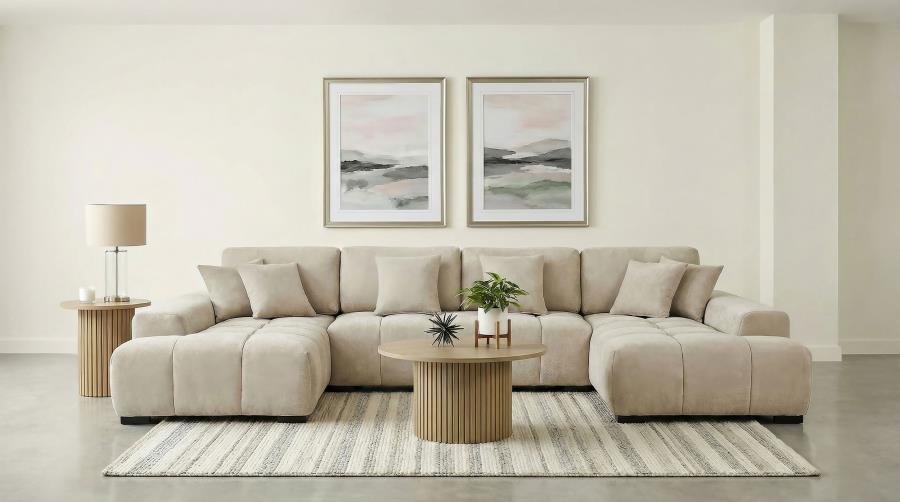 (image for) Cannella U-Shaped Double Chaise Upholstered Sectional Sofa Beige