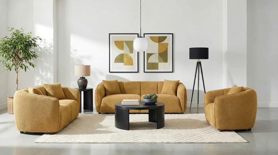 (image for) Aleisha 3-piece Fabric Upholstered Sofa Set Mustard Yellow