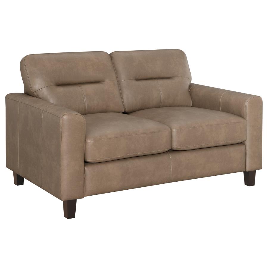 (image for) Scotland Faux Leather Upholstered Track Arm Loveseat Brown