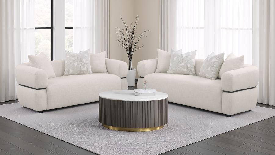 (image for) Jeanette 2-piece Fabric Upholstered Round Arm Sofa Set Beige
