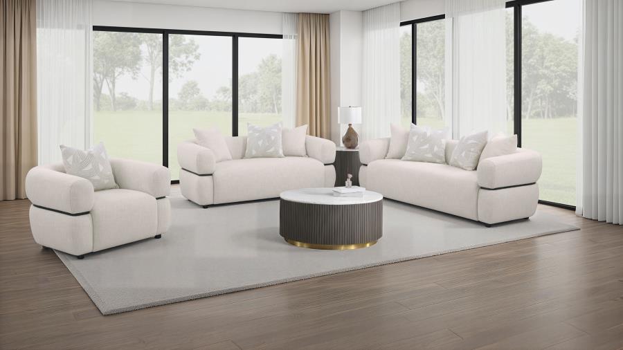 (image for) Jeanette 3-piece Fabric Upholstered Round Arm Sofa Set Beige