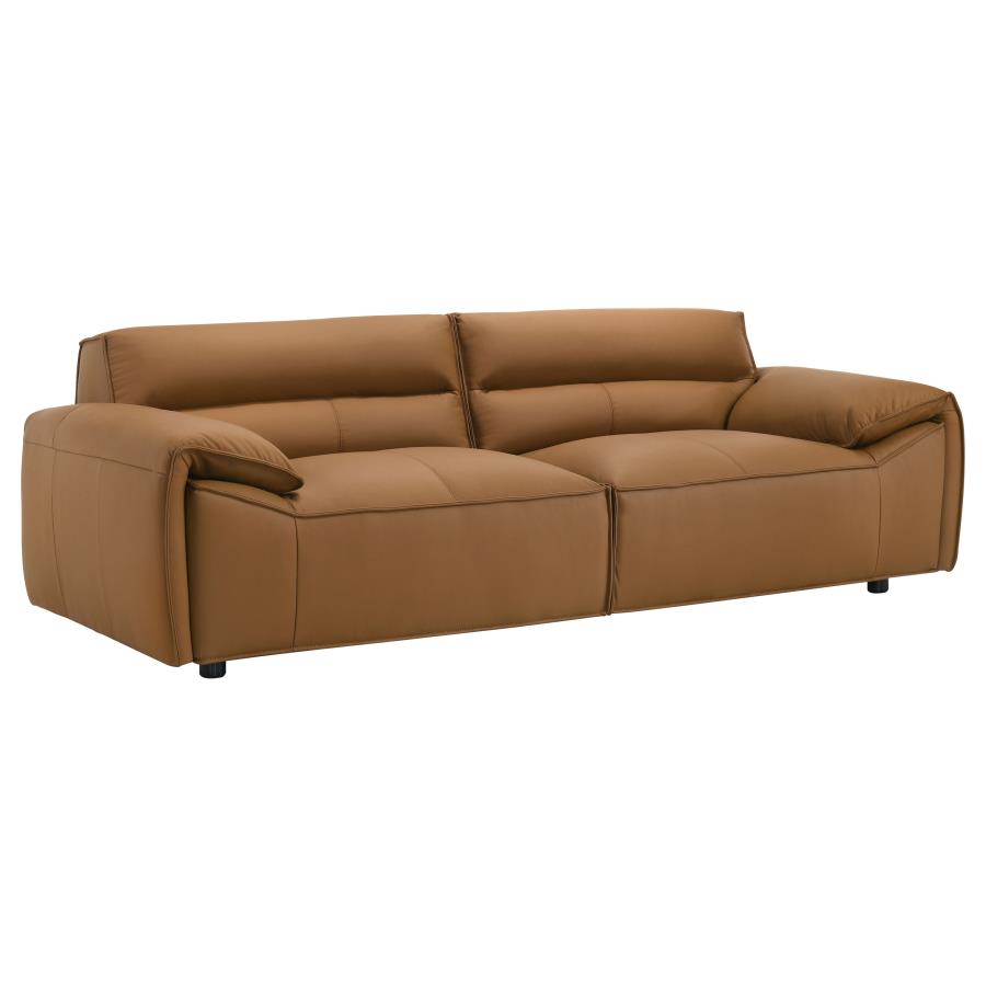 (image for) Buxton Top Grain Leather Upholstered Sofa Orange