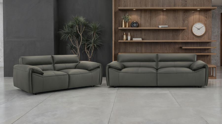 Buxton 2-piece Leather Upholstered Sofa Set Graphite (image for) Buxton 2-piece Leather Upholstered Sofa Set Graphite