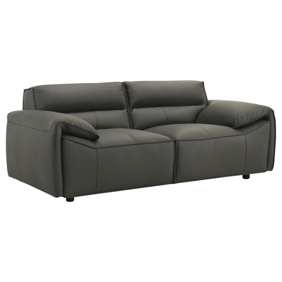 Buxton Top Grain Leather Upholstered Loveseat Graphite (image for) Buxton Top Grain Leather Upholstered Loveseat Graphite