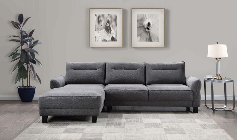 Caspian Upholstered Curved Arm Chaise Sectional Sofa Grey (image for) Caspian Upholstered Curved Arm Chaise Sectional Sofa Grey