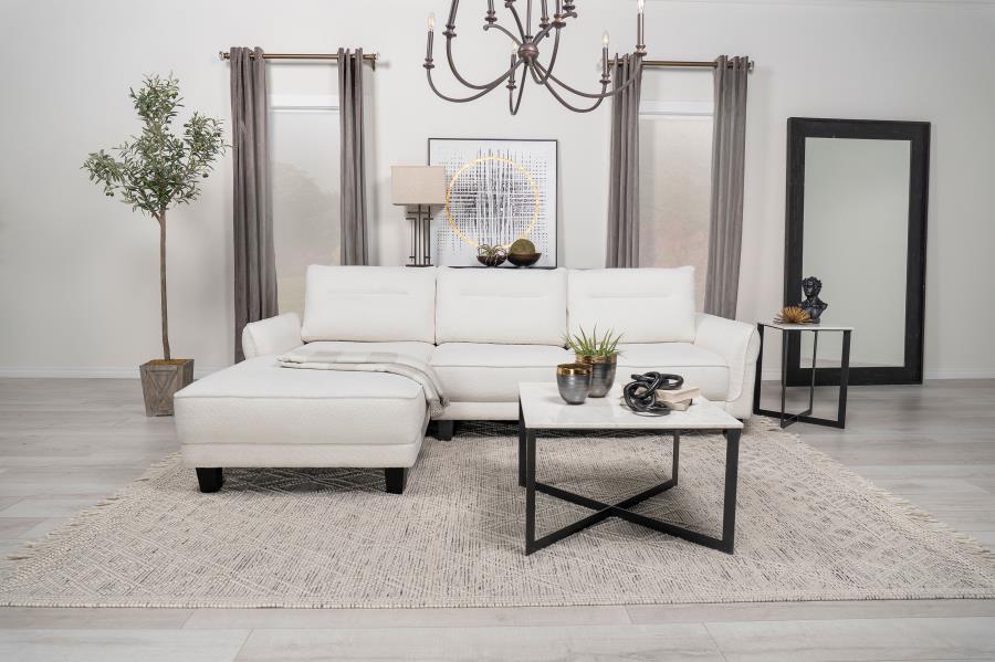 Caspian Upholstered Curved Arm Chaise Sectional Sofa White (image for) Caspian Upholstered Curved Arm Chaise Sectional Sofa White