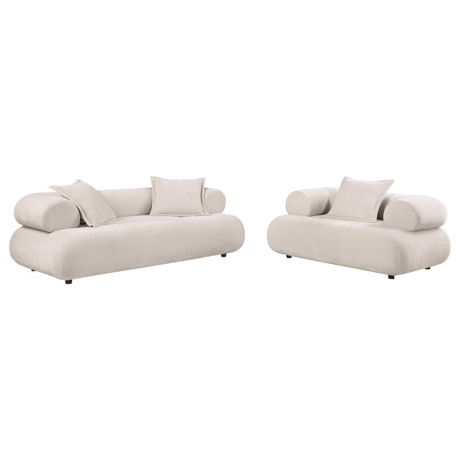 Eskola 2-Piece Chenille Sofa and Accent Chair Set Ivory (image for) Eskola 2-Piece Chenille Sofa and Accent Chair Set Ivory