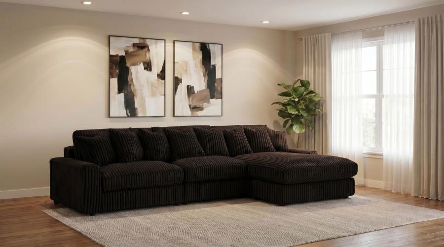(image for) Blaine 3-Piece Corduroy Reversible Chaise Sectional Sofa Chocolate Brown