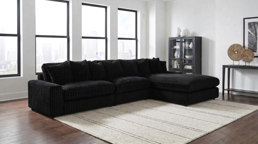 (image for) Blaine 3-Piece Corduroy Reversible Chaise Sectional Sofa Black