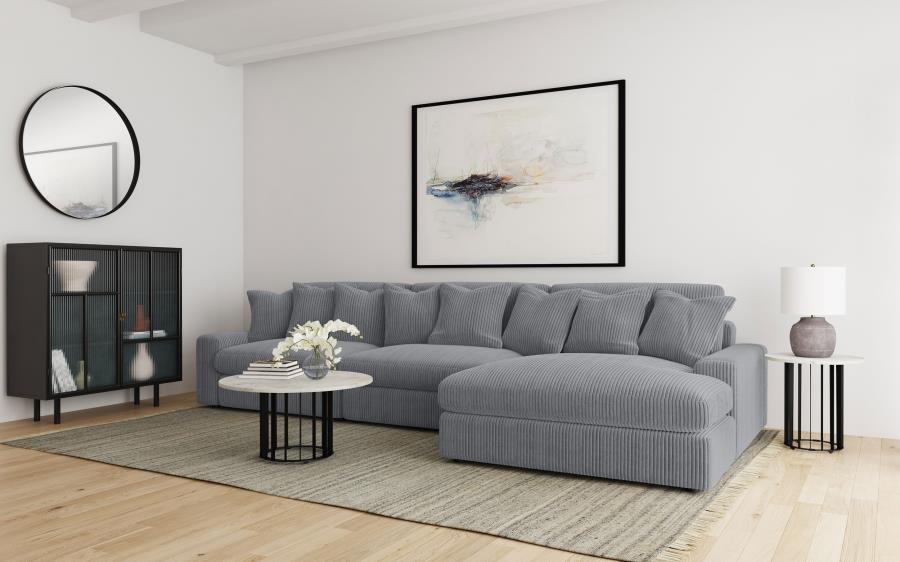 (image for) Blaine 3-Piece Corduroy Reversible Chaise Sectional Sofa Fog