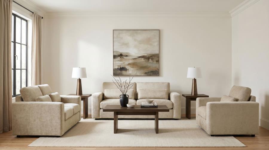 (image for) Amador 3-piece Chenille Upholstered Track Arm Sofa Set Camel