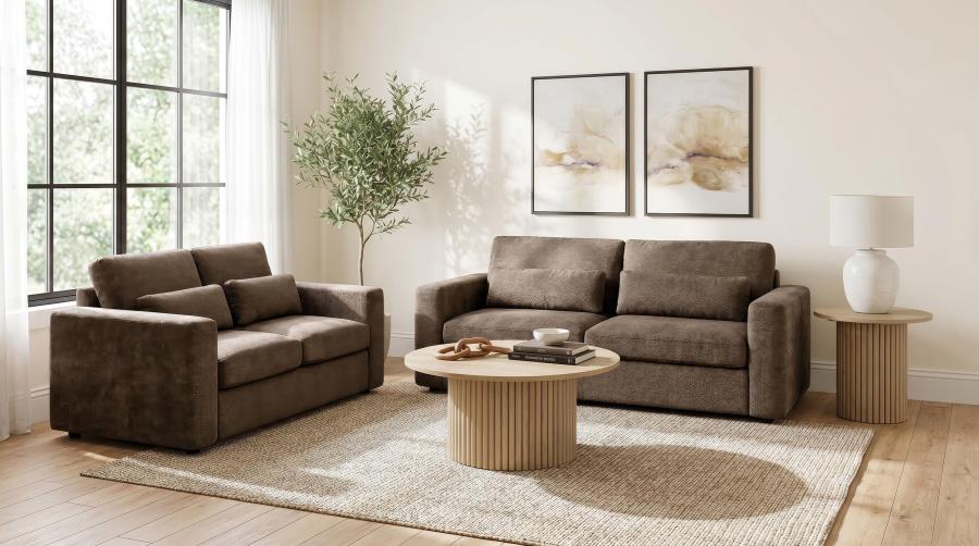 (image for) Amador 2-piece Chenille Upholstered Track Arm Sofa Set Chocolate