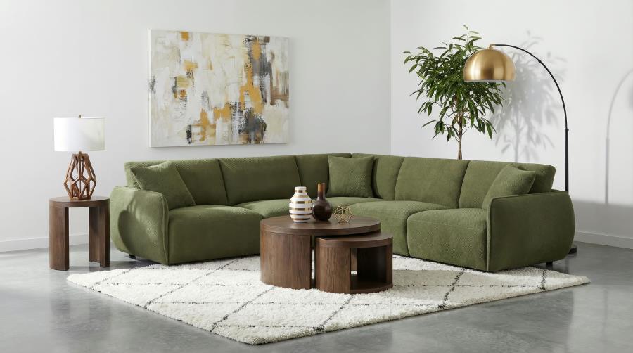 (image for) Elysia 5-piece Fabric Upholstered Modular Sectional Sofa Green