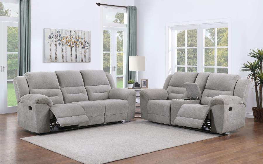 (image for) Gilson 2-piece Chenille Upholstered Reclining Sofa Set Grey