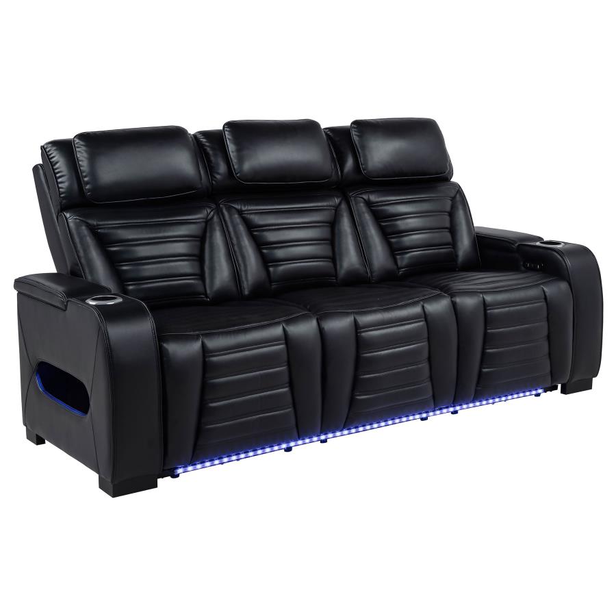 (image for) Zuma Dual Power Reclining Sofa with Reading Lights and Storage Black