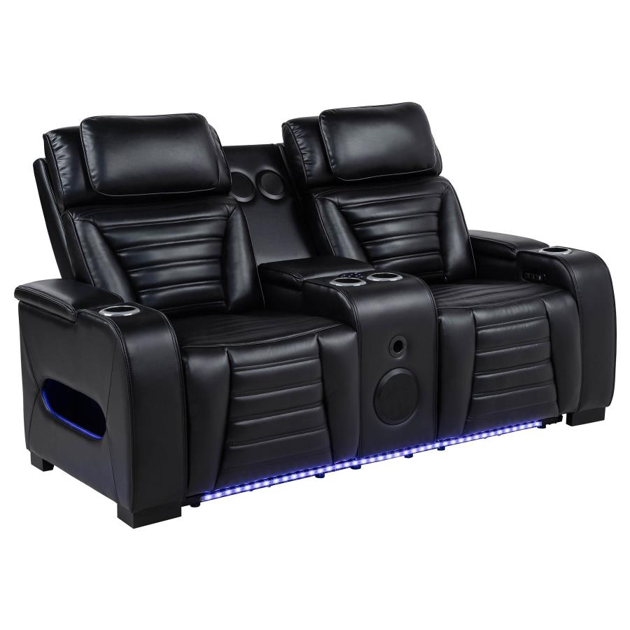 (image for) Zuma Dual Power Reclining Loveseat with Bluetooth and Storage Black