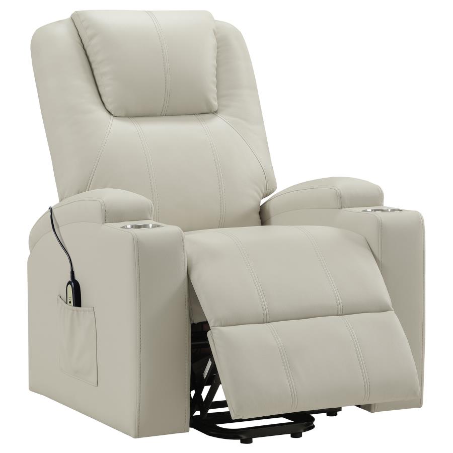 (image for) Armstrong Tufted Faux Leather Power Lift Massage Recliner Ivory