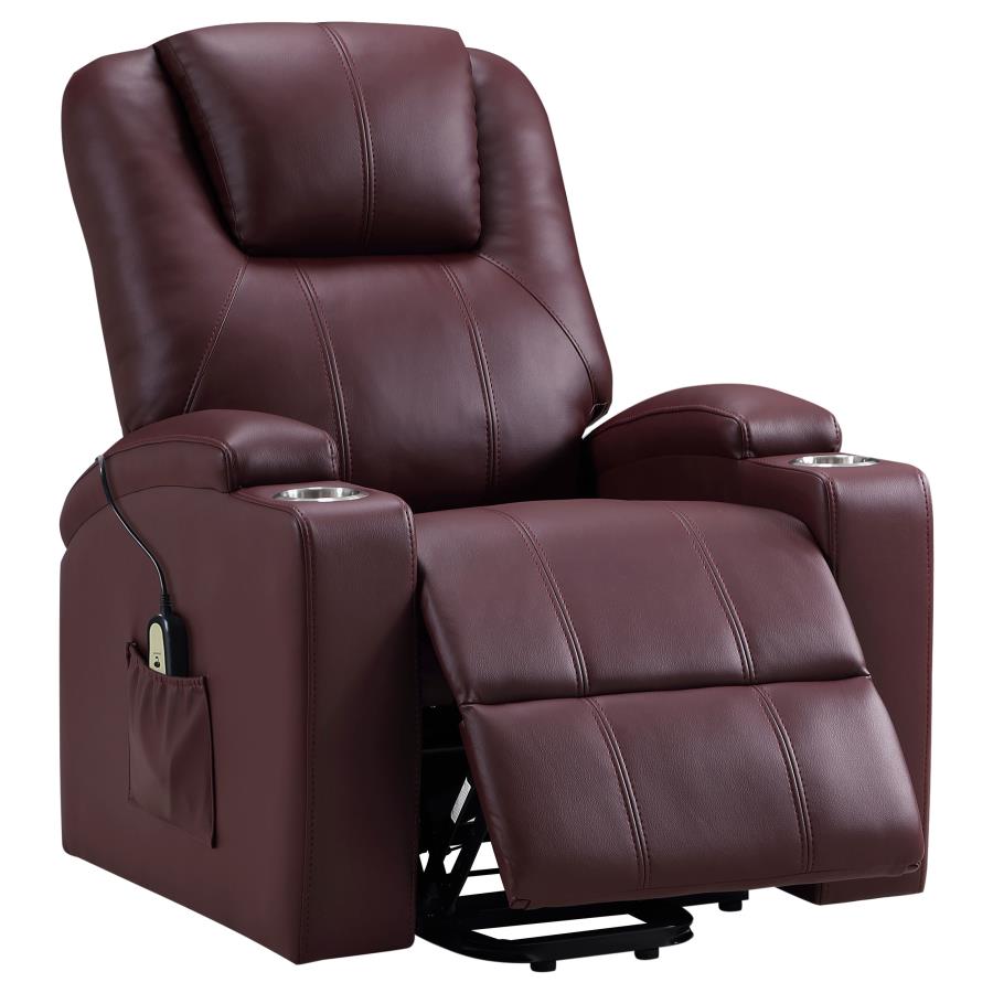 (image for) Armstrong Tufted Faux Leather Power Lift Massage Recliner Wine