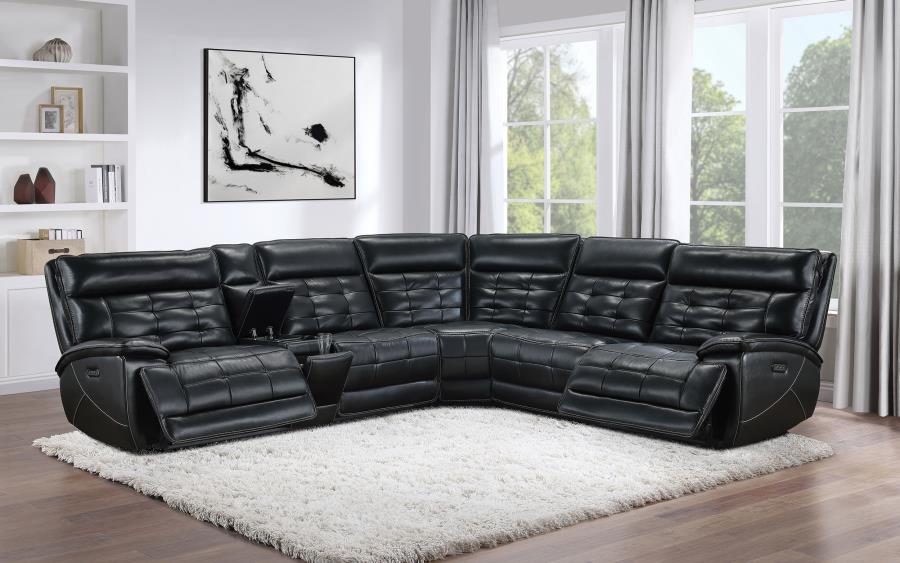 (image for) Hewitt Leather Dual Power Reclining Sectional Sofa Black