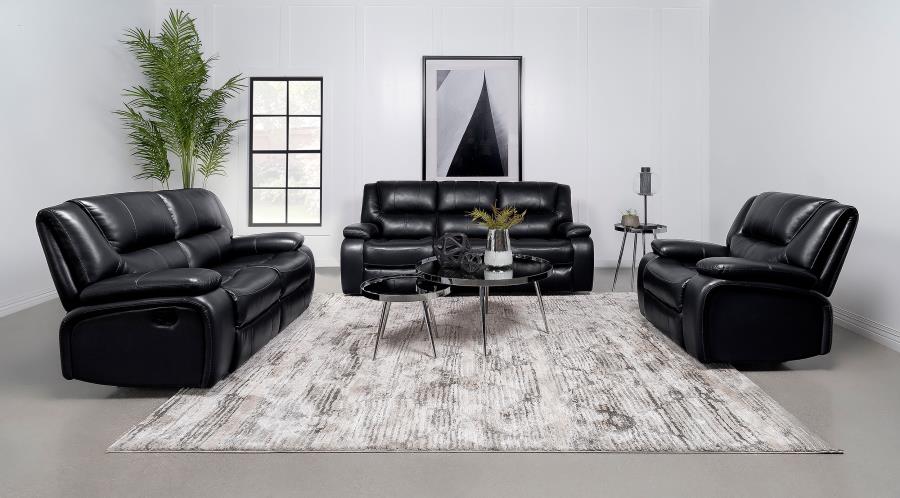 (image for) Camila 3-piece Upholstered Reclining Sofa Set Black