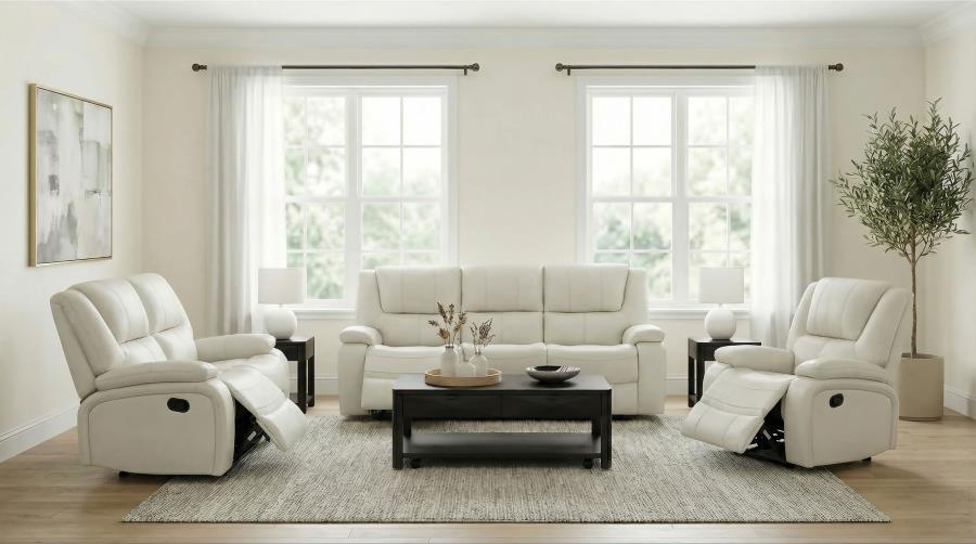 (image for) Camila 3-piece Upholstered Reclining Sofa Set White