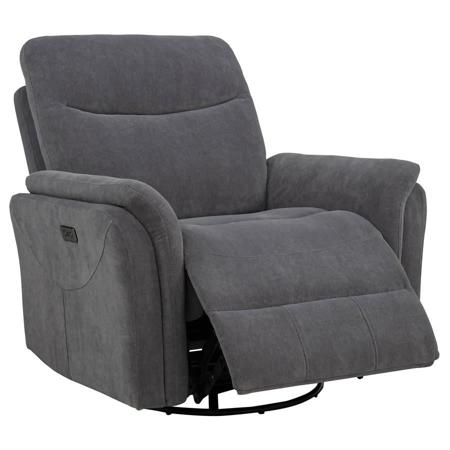 (image for) Adler Upholstered Power Swivel Glider Recliner Charcoal Grey