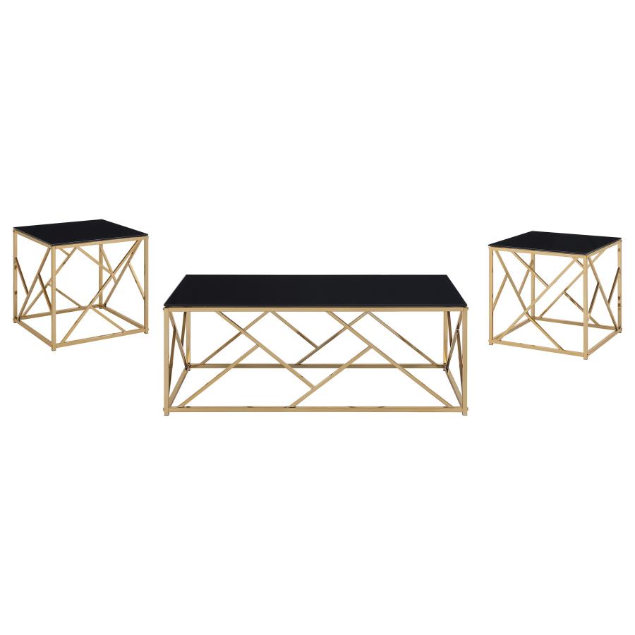 (image for) Comisso Contemporary 3-Piece Tempered Glass Coffee Table Set Gold