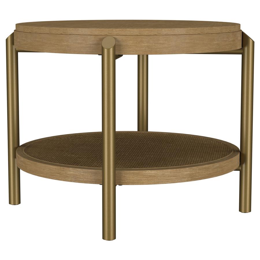 (image for) Arini Round End Side Table With Storage Shelf Sand Wash