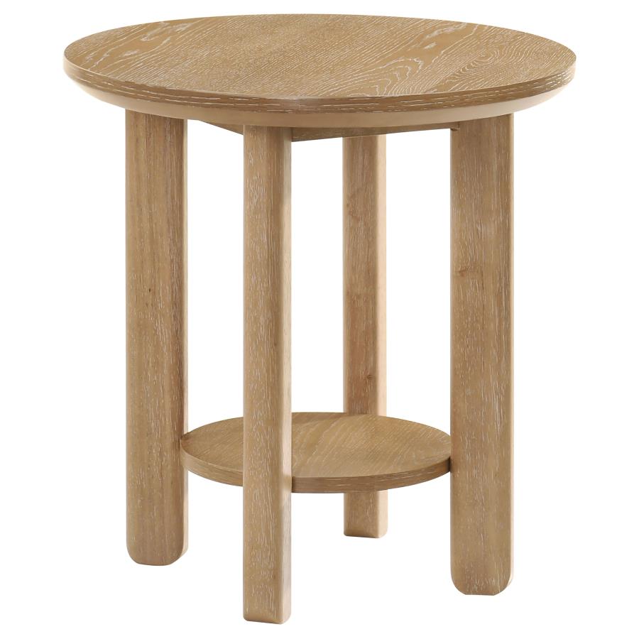 (image for) Ottowa Round Wood Side End Table with Shelf Light Oak