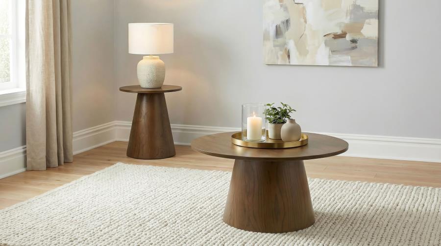 (image for) Franklin 2-piece Round Pedestal Coffee Table Set Dark Brown