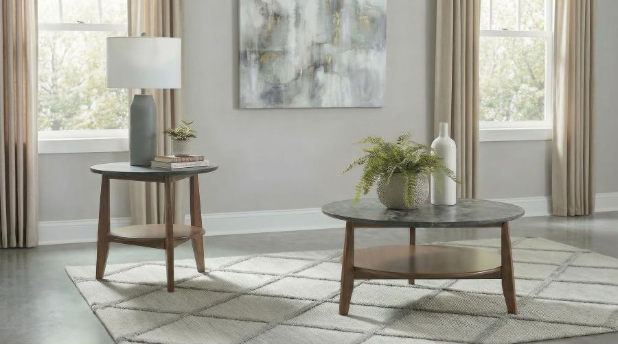 (image for) Bradley 2-Piece Round SmartTop Coffee Table Set Smokey Grey and Brown