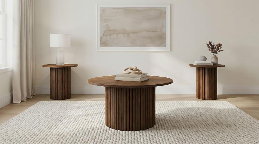 (image for) Hamlyn 3-piece Round Fluted Coffee and End Table Set Walnut