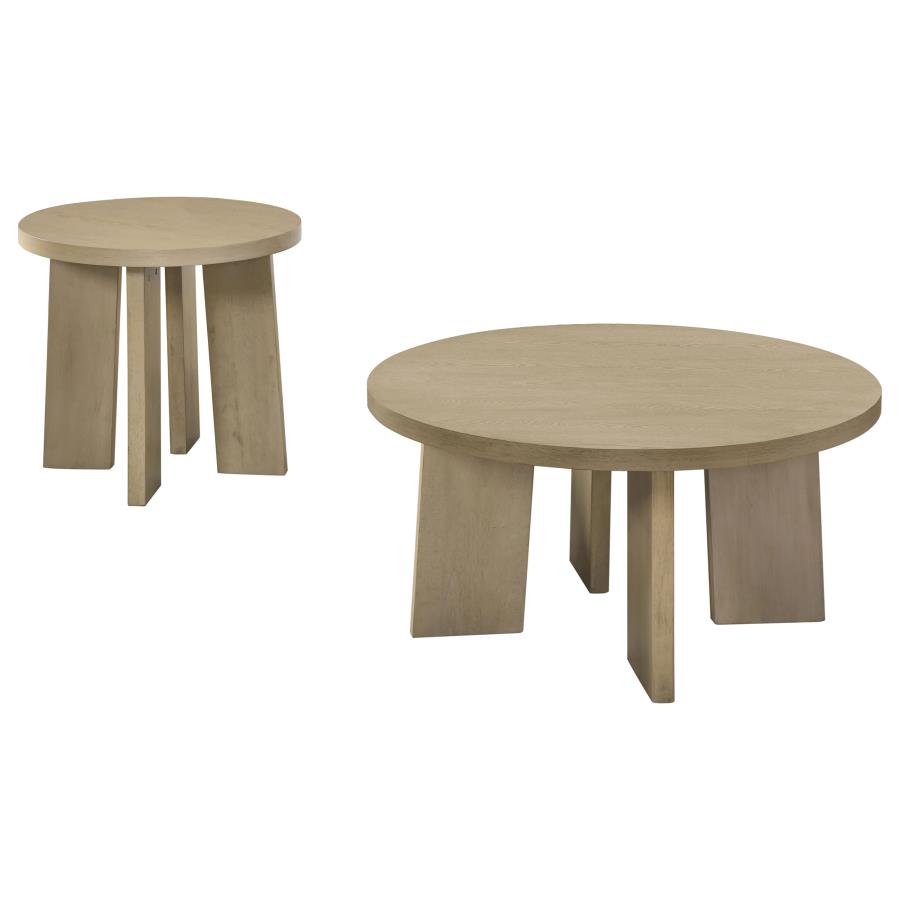 (image for) Strouse 2-Piece Round Coffee and End Table Set in Natural Oak