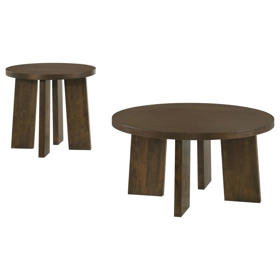(image for) Strouse 2-Piece Round Coffee and End Table Set in Dark Walnut